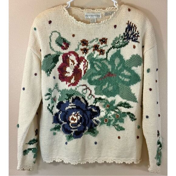 Vintage Paris Sport Club Women's Hand Knitted Mohair Blend Knit Sweater Large - Picture 1 of 8